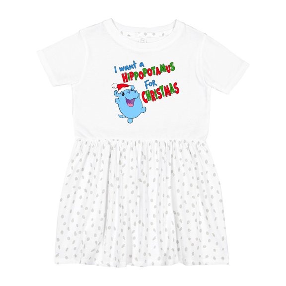 Inktastic I Want a Hippopotamus for Christmas Cute Stuffed Hippo Girls Toddler Dress