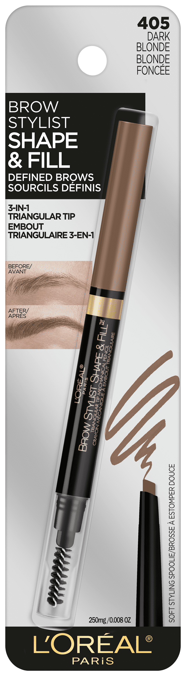 (2 pack) L'Oreal Paris Stylist Shape and Fill Mechanical Eyebrow Makeup Pencil, Dark Blonde