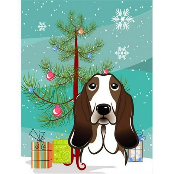 Christmas Tree And Basset Hound Flag Canvas House Size
