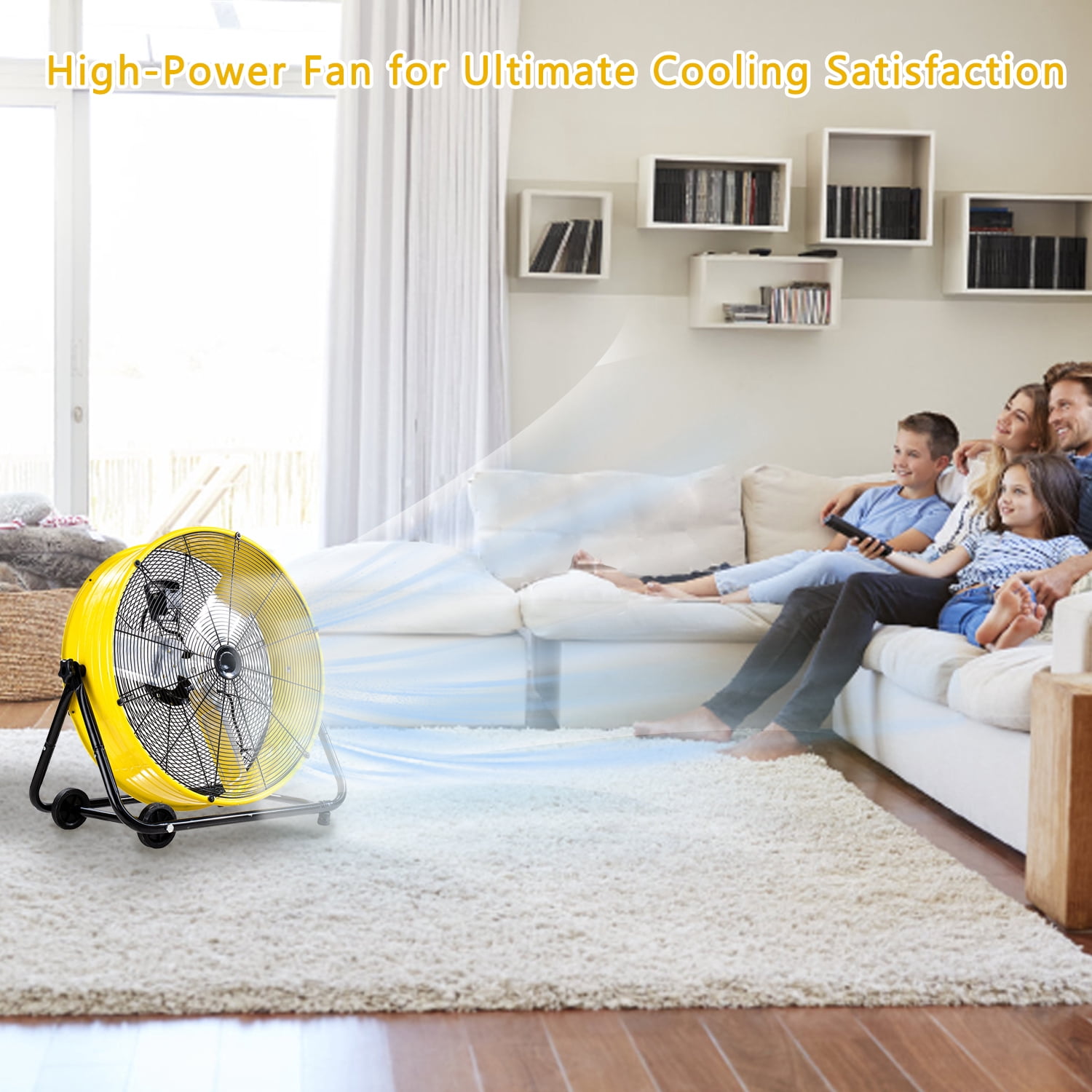 24"Industrial Fan High Velocity,Heavy Duty Drum Fan up to 8100CFM,3-Speed & 360°Adjustable,Ideal for Home, Garage, Indoor/Outdoor Use, Yellow