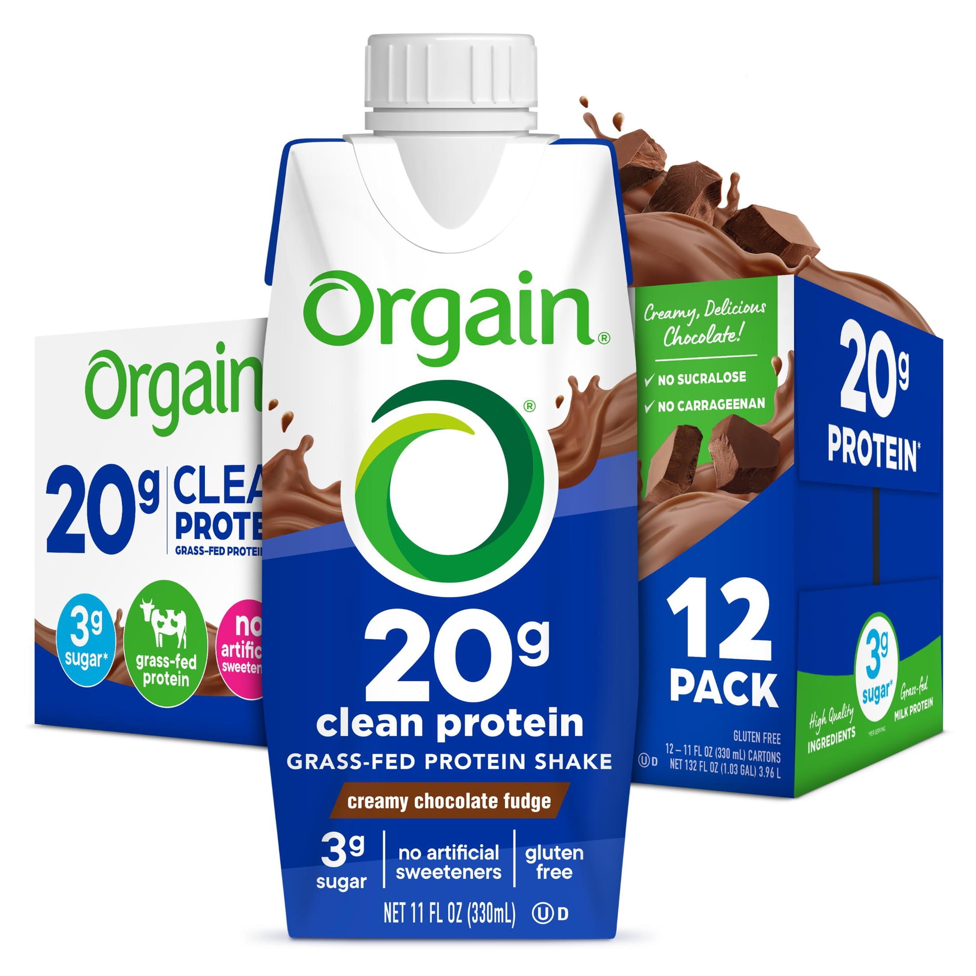 Orgain Chocolate Grass Fed Clean Protein Shake-12 pack