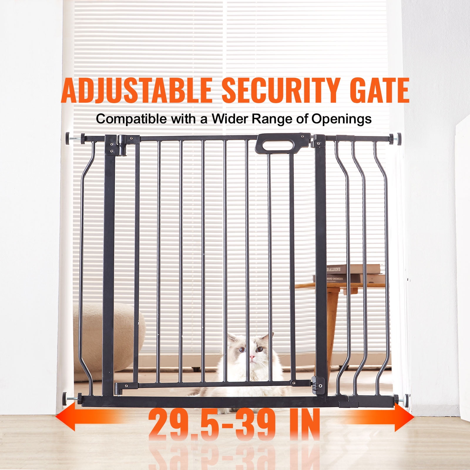 BENTISM 30" Extra Tall Baby Gate for Stairs Doorways, Fits Openings 29.5" to 39" Wide, Auto Close Extra Wide Dog Gate for House, Pressure Mounted Easy Walk Through Pet Gate with Door, Black