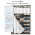 thumbnail image 2 of No Hook Cloth Fabric Shower Curtain with Snap in Liner, Navy Blue Brown Wood Waterproof Shower Curtains Set with See Through Top Window, Farmhouse Vintage Wooden Bath Curtains Shower 72"x72", 2 of 6