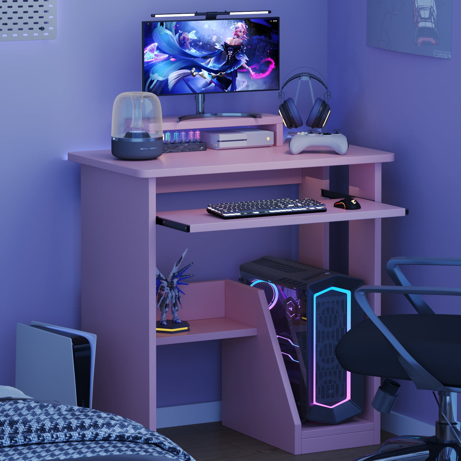 ALISENED Computer Desk with Monitor Stand Keyboard Tray, 29.5 inch Sturdy Desk with Storage Shelves For Office,Living Room,Study