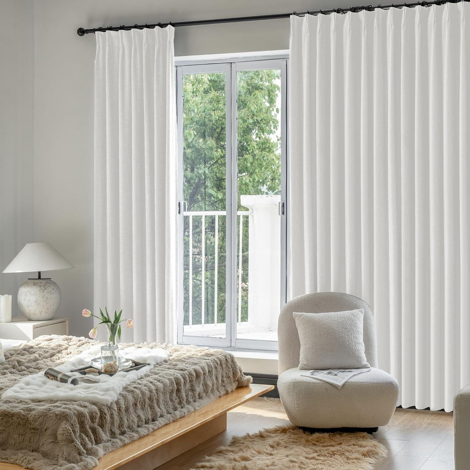 Parojati 2 Panels Linen Blend Pinch Pleated Curtains for Home, Blackout Heat Blocking Window Curtains for Bedroom,Living Room,Office, 40''W×84''L, Ivory