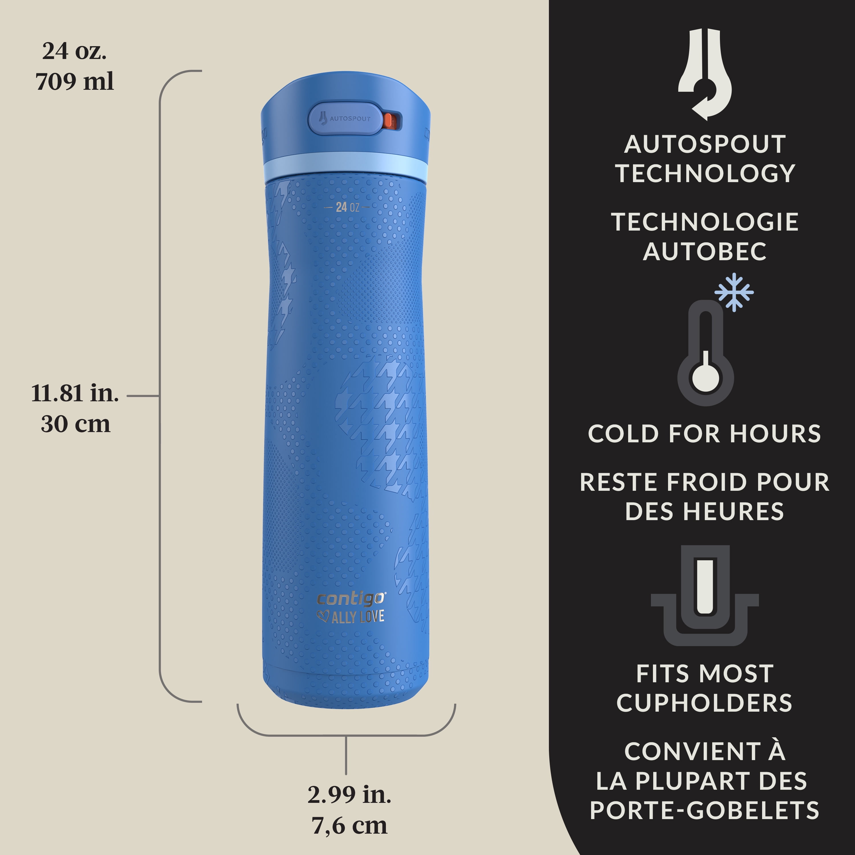 Contigo x Ally Love Ashland Chill 2.0 Stainless Steel Water Bottle with AUTOSPOUT Lid, 24 oz (709 ml)