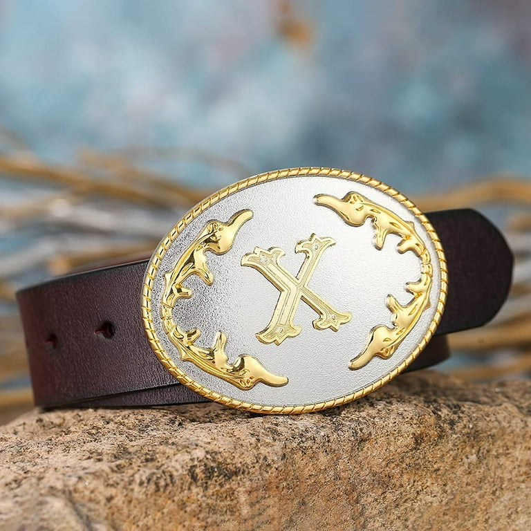 Belt Buckle Men Western Cowboy Rodeo Gold Large Alphabet Letter ABCDMRJ to Y Initial Belt Buckles for Women