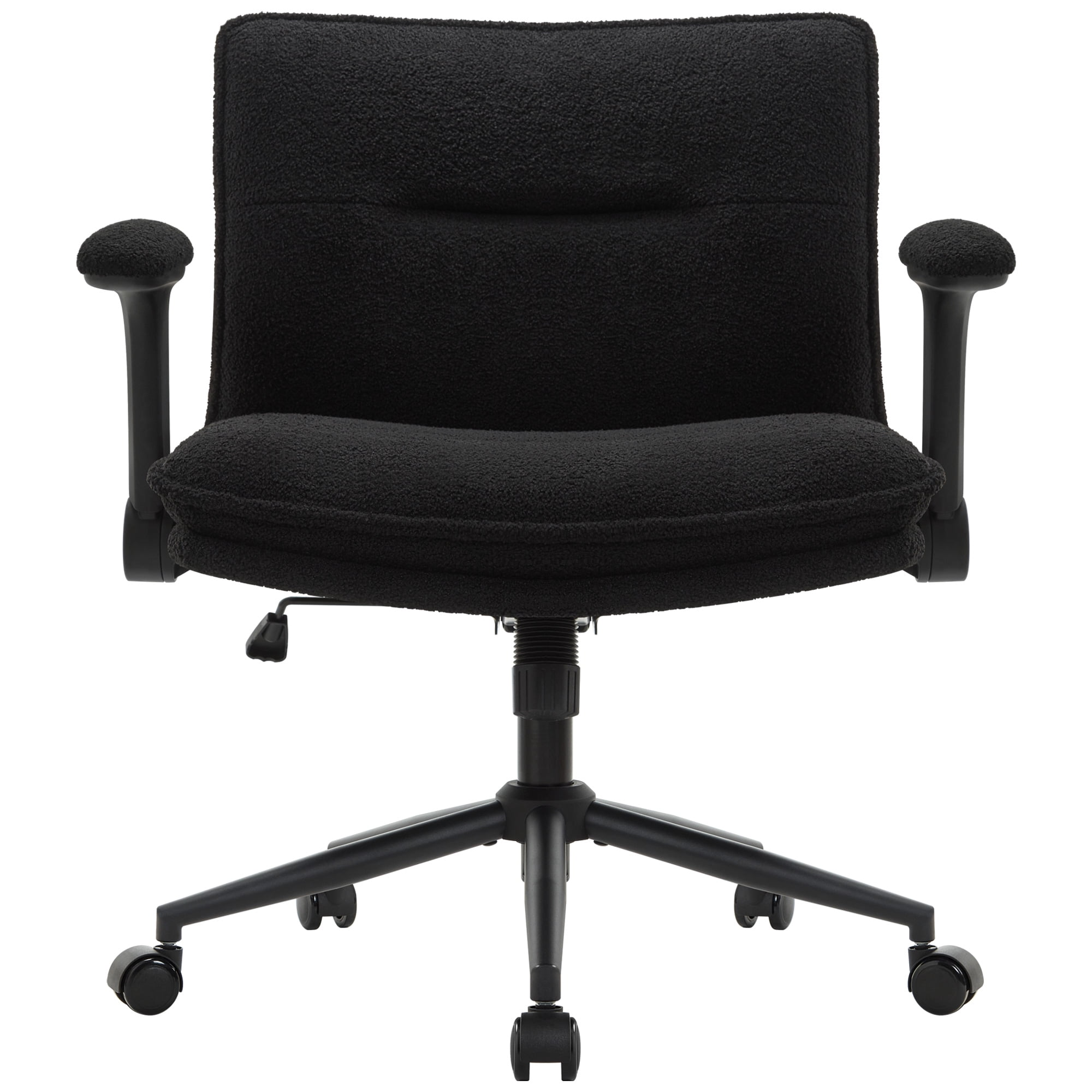 Black Cross Legged Office Chair with Flip-Up Arms and Wheels with Wide Seat, Fabric Ergonomic Adjustable Height Desk Chairs, Swivel Chair for Home Office