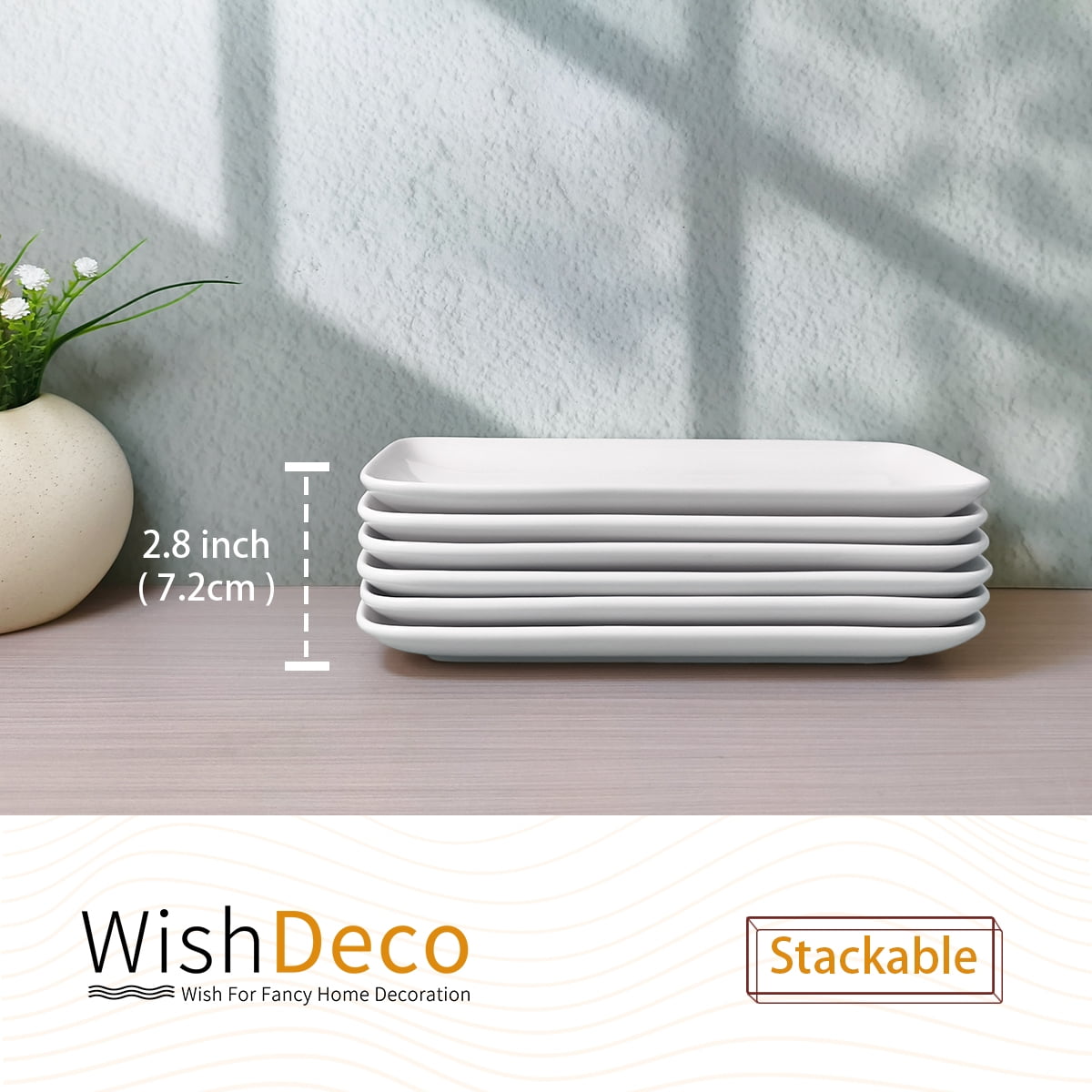 WishDeco Small Rectangle Plates Set of 6, 9 inch Serving Platters