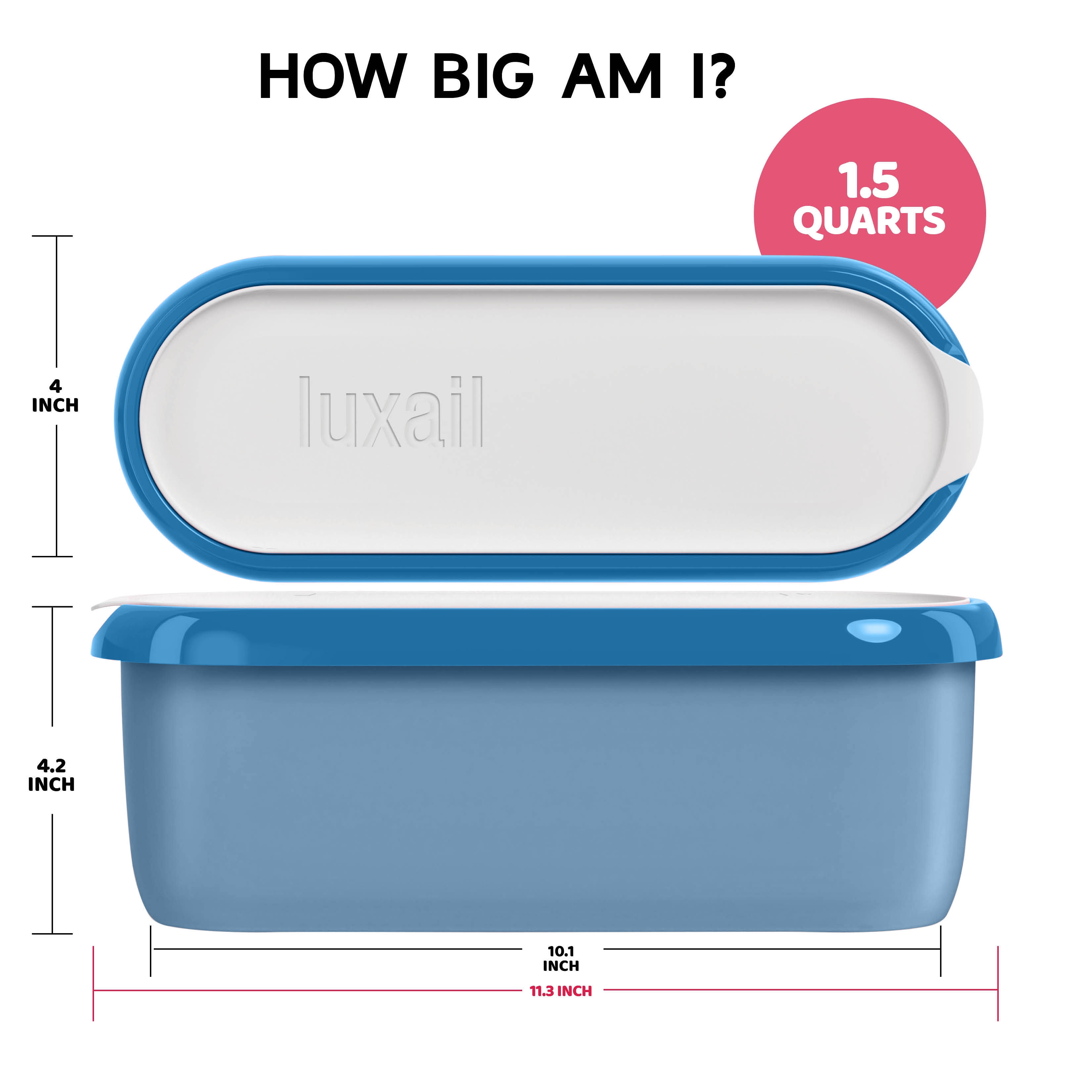 Luxail Ice Cream Container with Lids, BPA Free Plastic, Double Insulated, 1.5 Quart, Turquoise and Blue