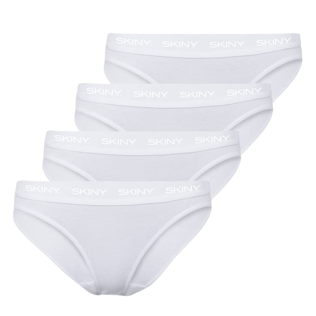 SKINY Ladies Rio Briefs, Paquete de 4 - Ropa Interior, Calzoncillos, Algodón, Cintura con Logotipo, Costilla fina, Unicolor Blanco 42