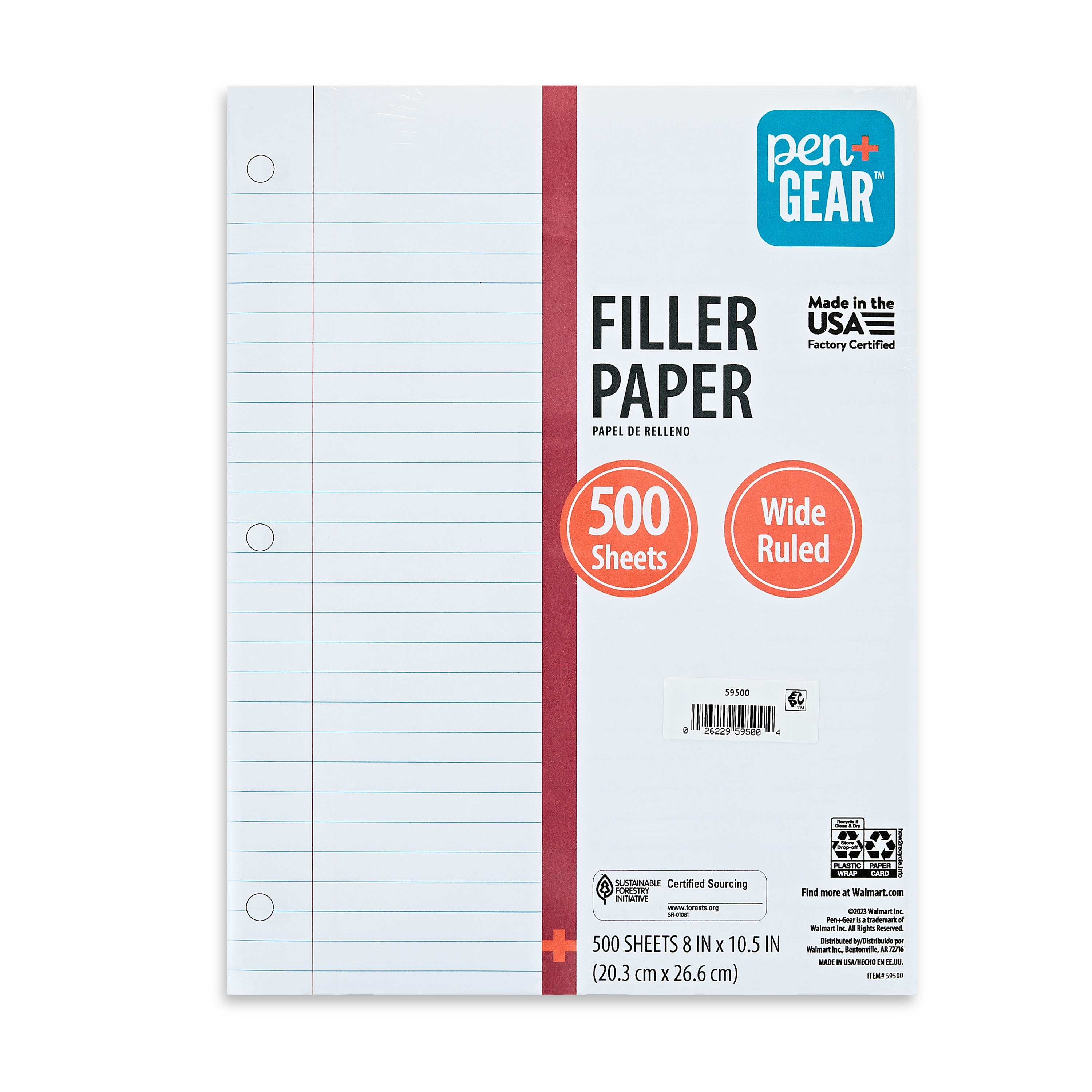 (3 pack) Pen+Gear Wide Ruled 8" x 10.5" Filler Paper, 500 Sheets
