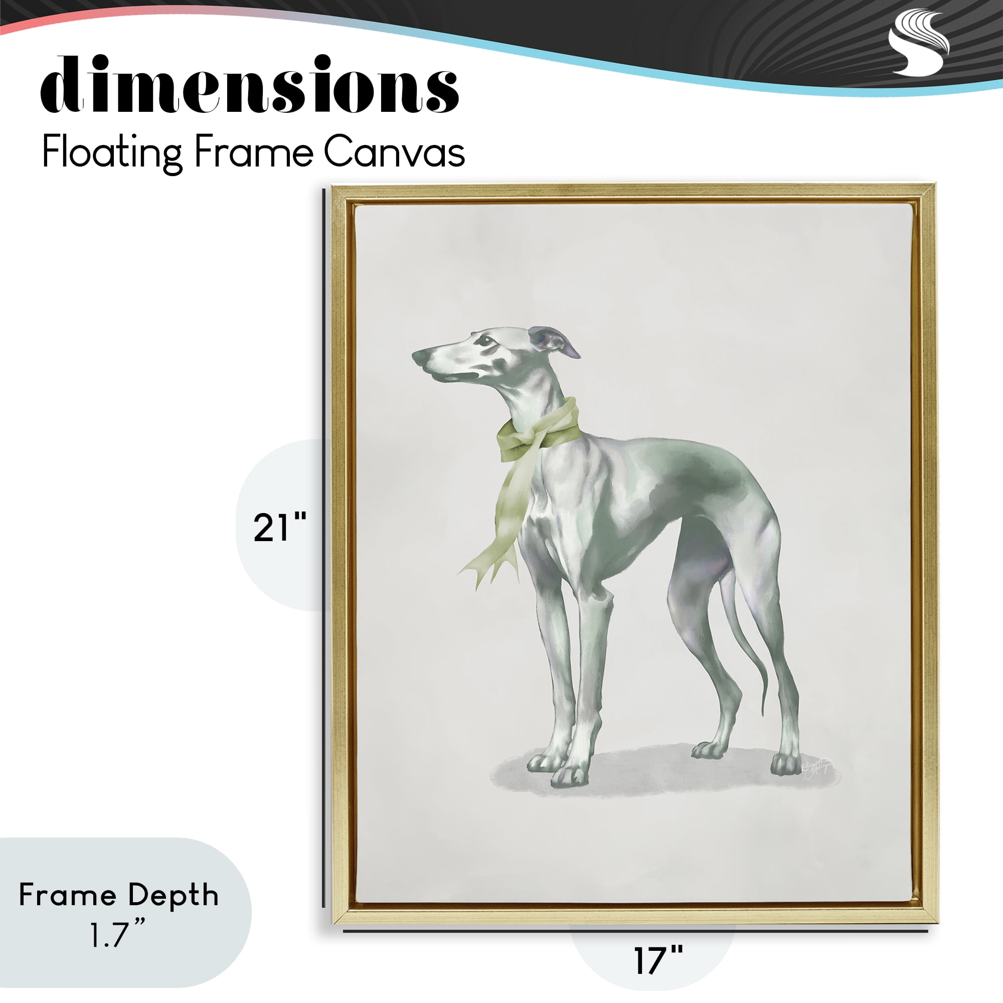 Stupell Industries Graceful Dog & Ribbon Gold Framed Floater Canvas Wall Art, design by Elizabeth Medley