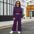 thumbnail image 2 of Girls 2 Piece Set Sweatsuit Solid Cropped Hooded Jacket and Straight Leg Pants Tracksuit Outfit for Kids, 2 of 4