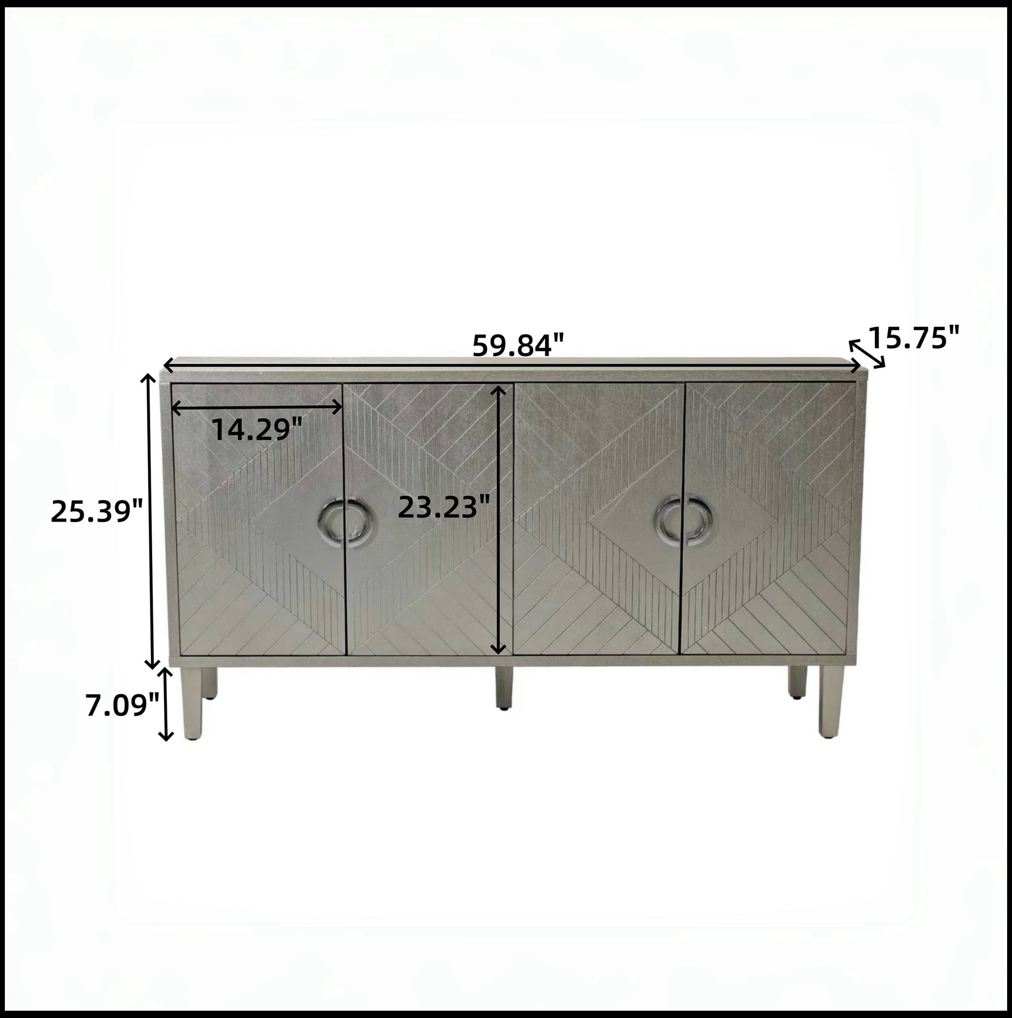 Stylish and Functional 4-Door Storage Cabinet with Pine Legs and MDF