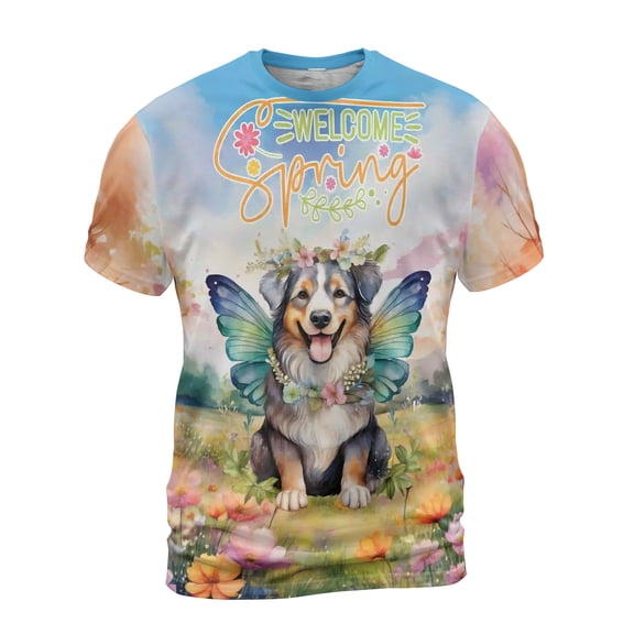 Welcome Spring Fairy Australian Shepherd in Flower Meadow All Over Print 3D Shirt Unisex Merch Aussie Dog Lover Gifts - 13002