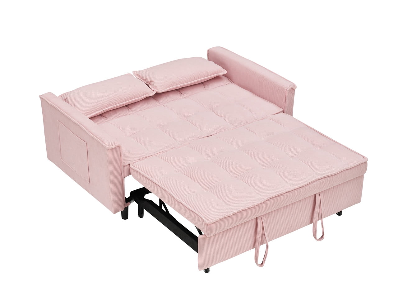 54.3" Corduroy Modular Sectional Sleeper Sofa,Loveseat with Pull Out Bed, Pink – Space-Saving Couch for Living Room, Guest Bed, Apartment