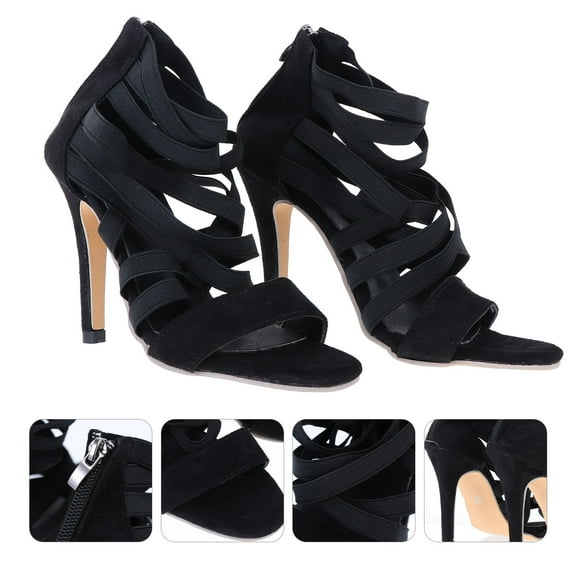 MERRYHAPY 1Pair Female Black PU High Heel Sandals Summer Shoes for Office Cocktail Wedding