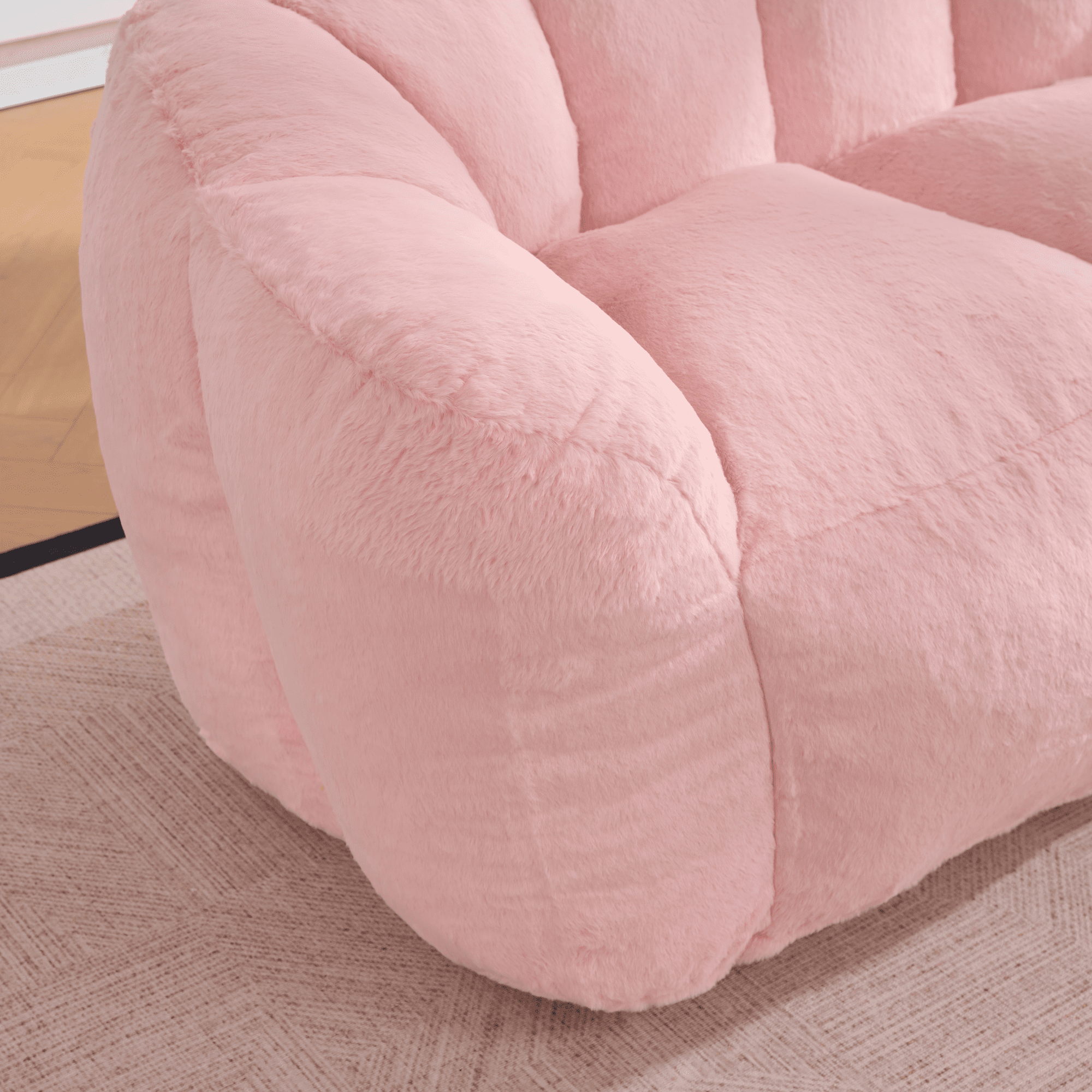 Oversized Floor Sofa for Living Room Bedroom, Bean Bag Chair for Adults, Ultra Soft Fluffy Loveseat Bean Bag Sofa, Cozy Reading Chair with Filler, Pink
