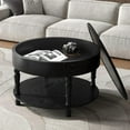 thumbnail image 3 of 2 Tier Coffee Table with Dual Storage, Round Solid Wood Coffee Table with Hidden Compartment & Adjustable Leveling Feet, for Small Space Living Room, Black, 3 of 7