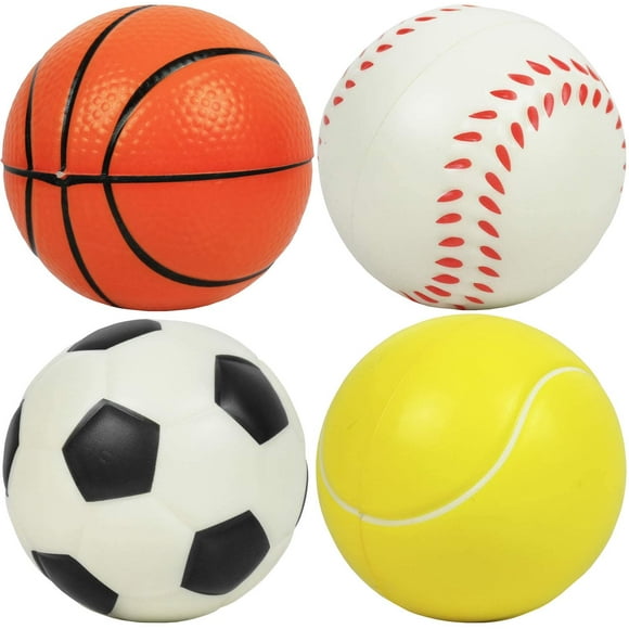 Soft Foam Sports Ball Set for Kids 4 Balls - Soccer Basketball Baseball Tennis