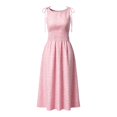 thumbnail image 6 of XIAOCHA Women's Tie Shoulder Gingham Dress Round Neck Smocked Waist Summer Casual Midi Dress, 6 of 6