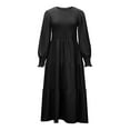 thumbnail image 6 of Fesfesfes Women Dress Fall Winter Long Sleeve Round-Neck Solid Long Dress, 6 of 6