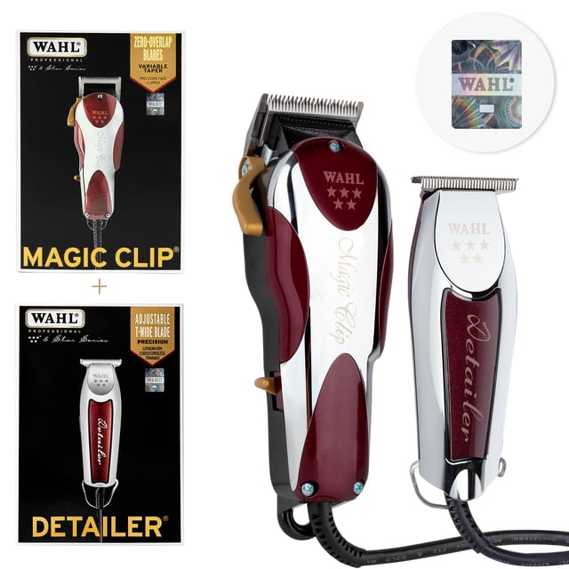 Wahl® Combo Profesional Con Holograma De Autenticidad Kit De Máquinas Para Corte De Cabello Clipper Magic Clip + Trimmer Detailer Con Cable Ideal Para Barbería