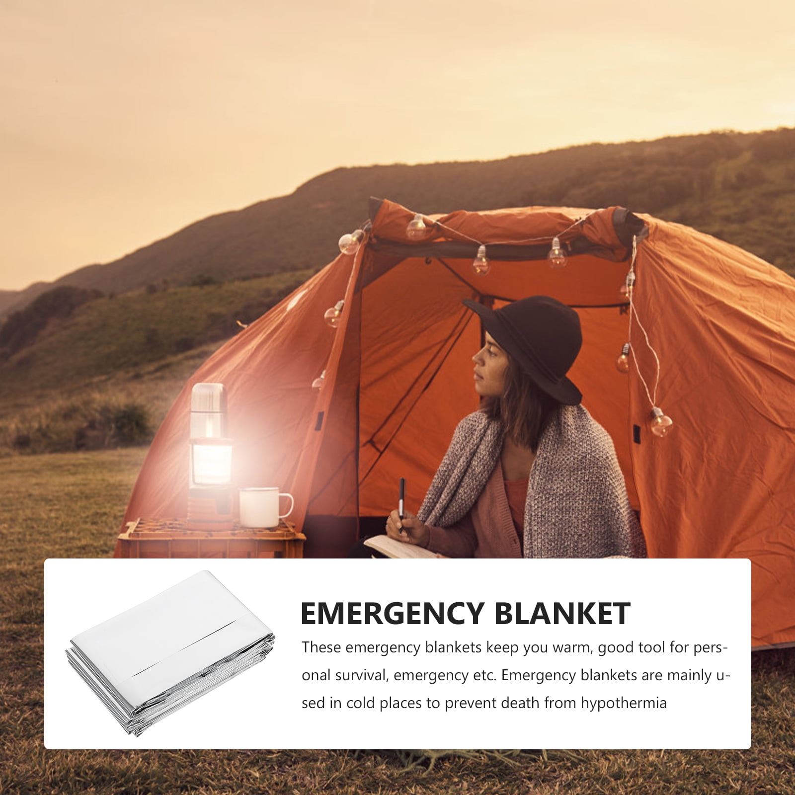 WASHWEPE Camping Blankets for Cold Weather Insulation Blanket Silver 1Pack 83X51X0.3in