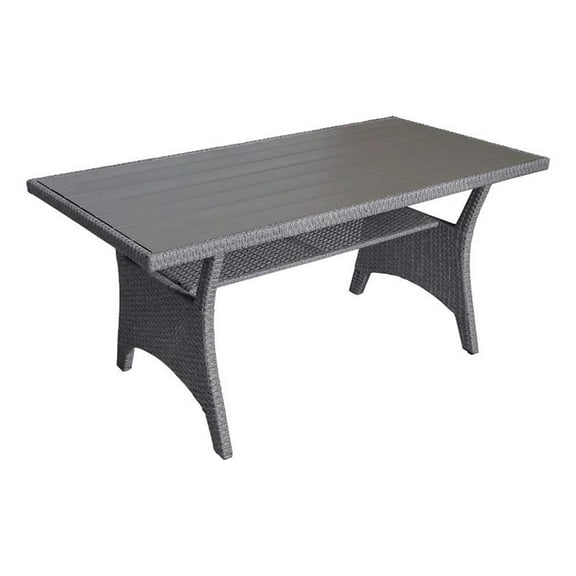 Maria Outdoor Dining Table-57 Inch Top w/ Shelf-Gray Rattan Woven