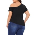 thumbnail image 3 of Agnes Orinda Women's Plus Size Summer Tops One Shoulder Short Sleeve Asymmetrical Hem Casual Blouses Tee 1X Black, 3 of 6