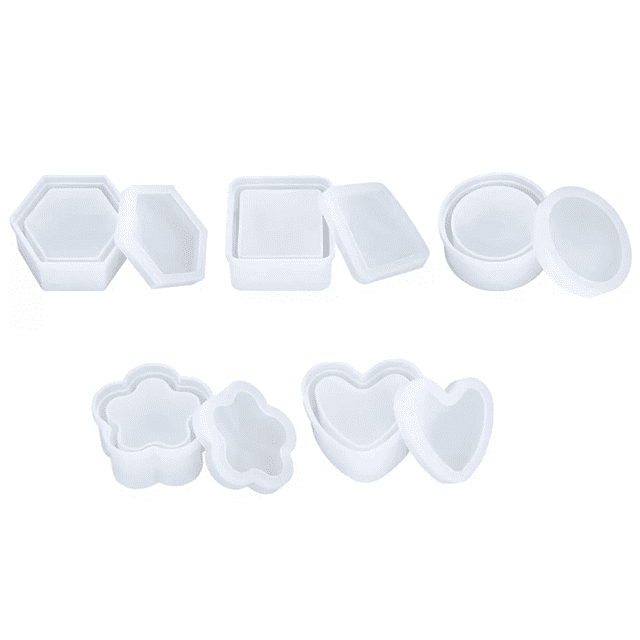 Set 5 Diy Molde De Resina Silicona De Joyería Caja Con Tapa