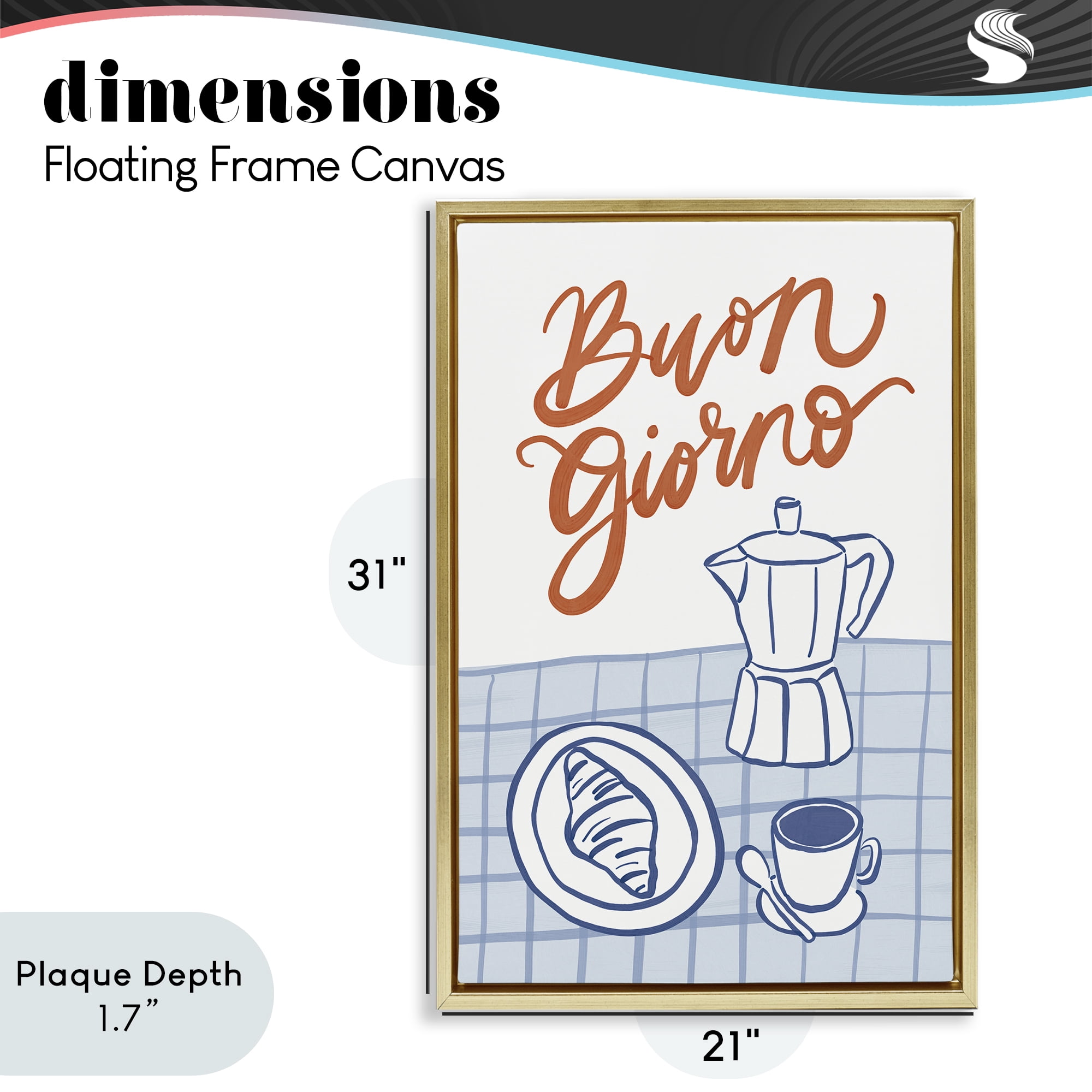 Stupell Industries Buon Giorno Breakfast Espresso Gold Framed Floater Canvas Wall Art, design by Amanda Houston