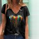 thumbnail image 1 of ICHUANYI Clearance Women Summer Sexy V Neck Gradient Print Regular Women Short Sleeves(Black, L) ICHUANYI WER2023081003406, 1 of 4