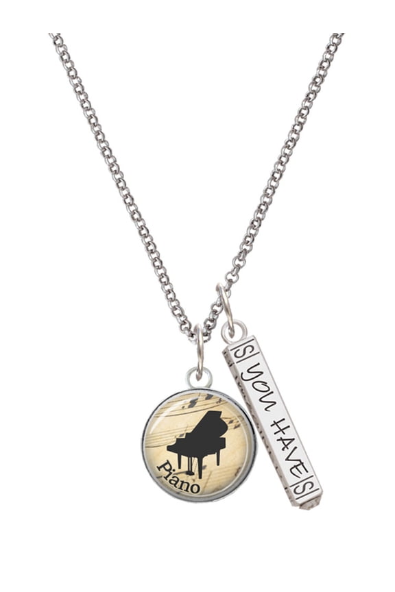 Silvertone Domed Music - Piano Silvertone Live the Life You Have Imagined Bar Charm Necklace, 23"