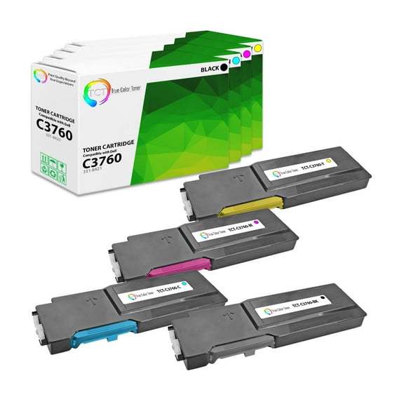TCT 3760 Toner Cartridge 4 Pack - Premium Compatible Replacement for Dell 331-8429 331-8432 331-8431 331-8430