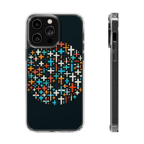 DistinctInk Hybrid (Acrylic / TPU) Clear Slim Fit Case for Apple iPhone 14 Pro (6.1" Screen) - "Dramatic Contrasting Crosses: Vibrant Colors on Black"
