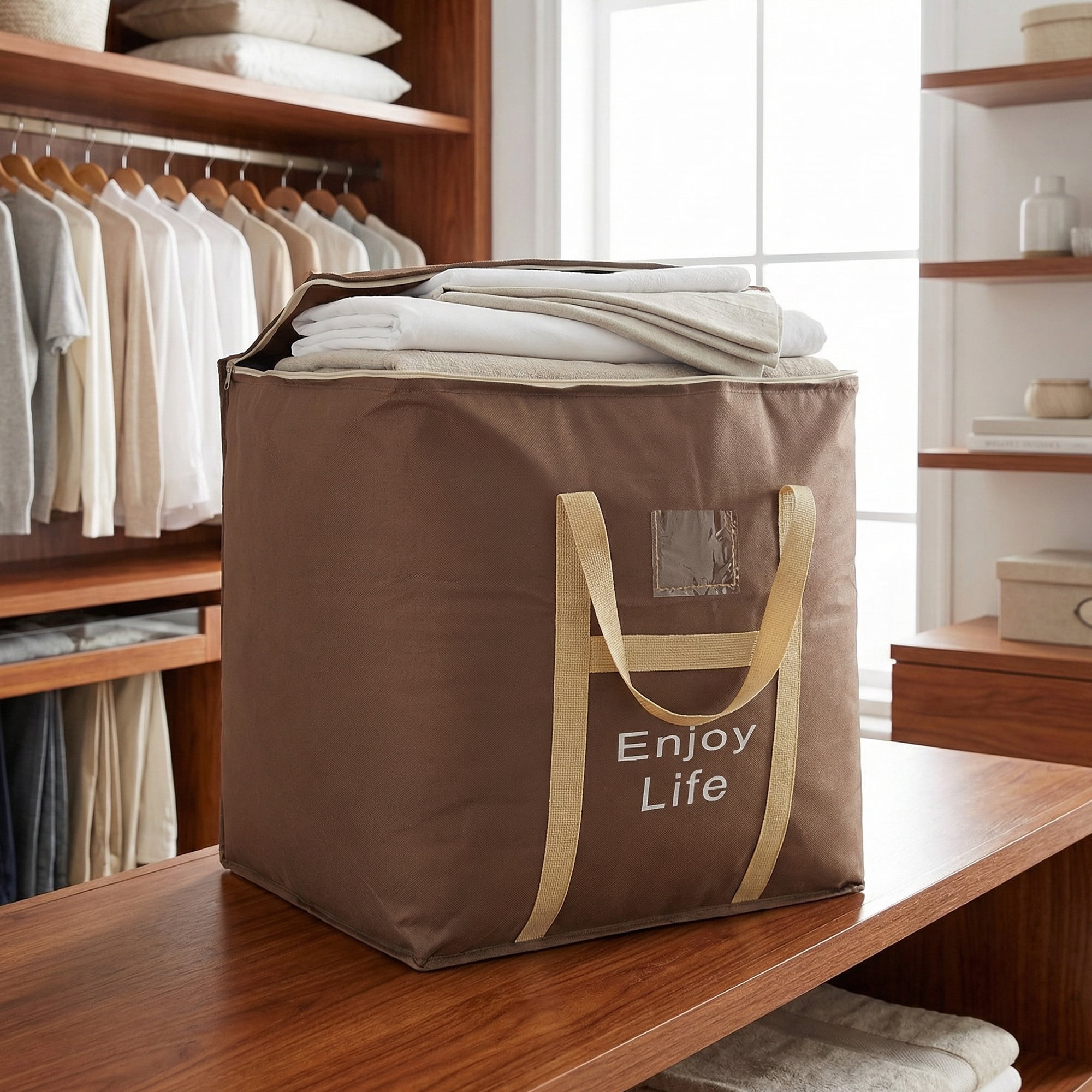 Unique Bargains Foldable Storage Bags for Storing Clothing Brown 19.7"x15.7"x19.7"