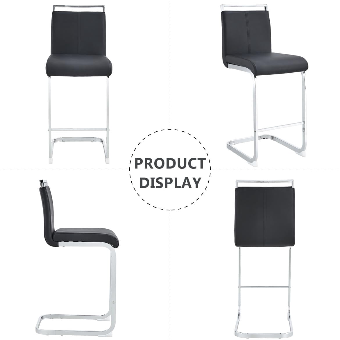 Lecut Bar Stools Set of 2,Counter Height Bar Stools with Back and Footrest,Modern Leather Counter Stools,Armless Dining Chairs for kitchen island,Pub,Bar,Black