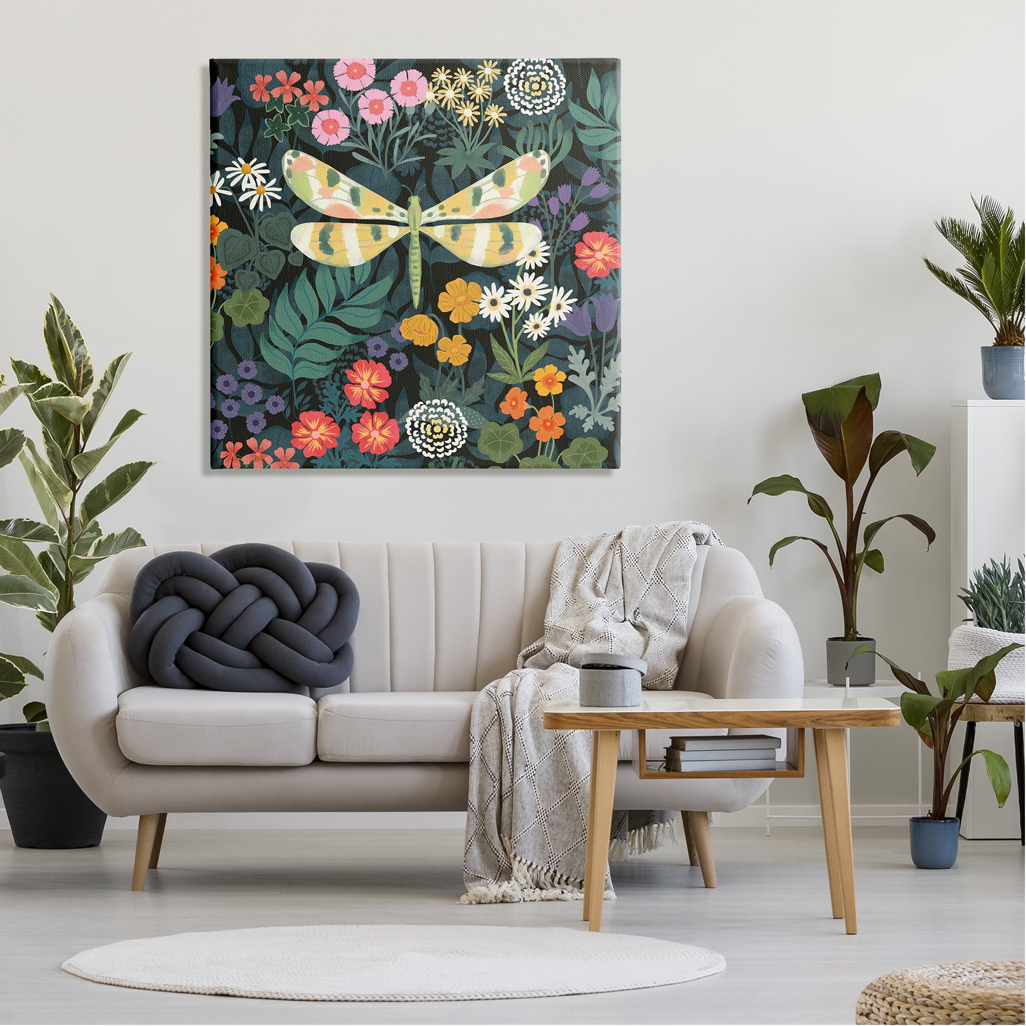 Stupell Industries Garden Pattern & Dragonfly Botanical & Floral Painting Gallery Wrapped Canvas Art Print Wall Art, 36 x 36