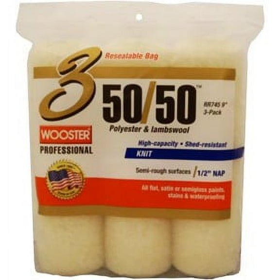 Wooster RR745 9" x 1/2" Nap 50/50 Roller 3 Pack