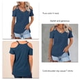 thumbnail image 4 of Camiseta Hombro Frío Cuello en V Color Puro Manga Corta Casual Tops Sueltos para Mujer, 4 of 5