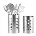 thumbnail image 2 of Bxaolu Set of 2 Kitchen Utensils Holder, Stainless Steel Cooking Utensils Organizer Kitchen Tools Flatware Holder Utensil Drying Cylinder Countertop Silverware Caddy, Silver, 2 of 8