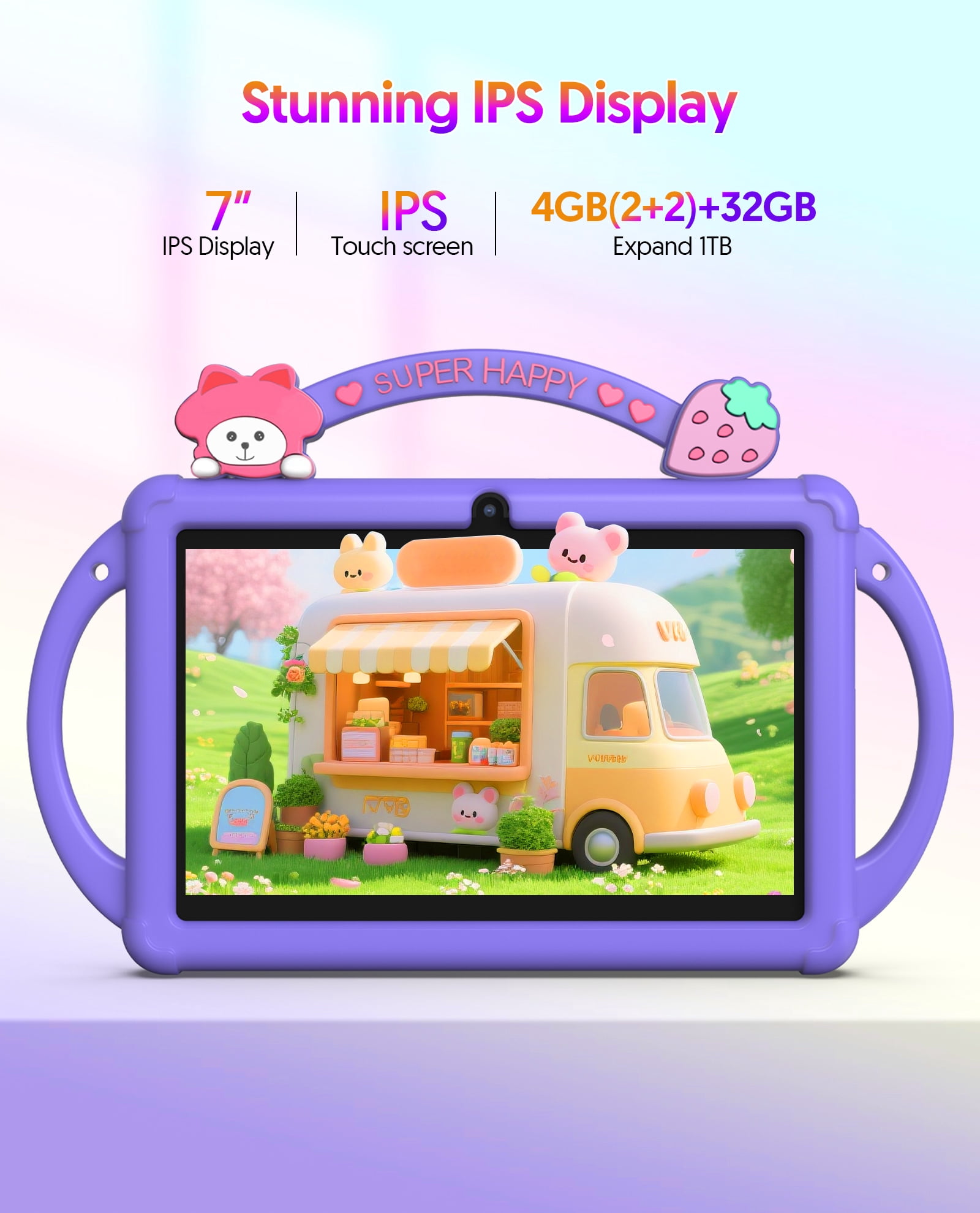 Kids Tablet, 7 inch Android 13 Tablet, Quad Core CPU, 4GB(2G+2G)RAM+32GB ROM, 1024 x 600 IPS, WiFi, Bluetooth（Blue）