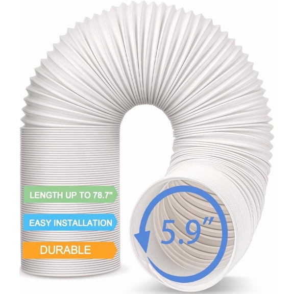 Air Conditioner Vent Hose, Portable Exhaust Duct with 5.9’’ (6‘’) Diameter, Counterclockwise Rotation, Length up to 78 Inches, Universal Replacement AC Hoses