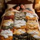 thumbnail image 5 of Manta de franela de 9 cuadrados con gatos durmiendo, para sofá, cama y viaje, manta suave y cálida para el hogar y camping., 5 of 5