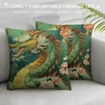thumbnail image 3 of Chilfamy Chinoiserie Pillow Covers Green Pink Dragon Floral Throw Pillow Covers，Farmhouse Outdoor Decorative Pillow Covers Square Cushion Case for Couch Living Room Sofa Car Decor White, 3 of 5