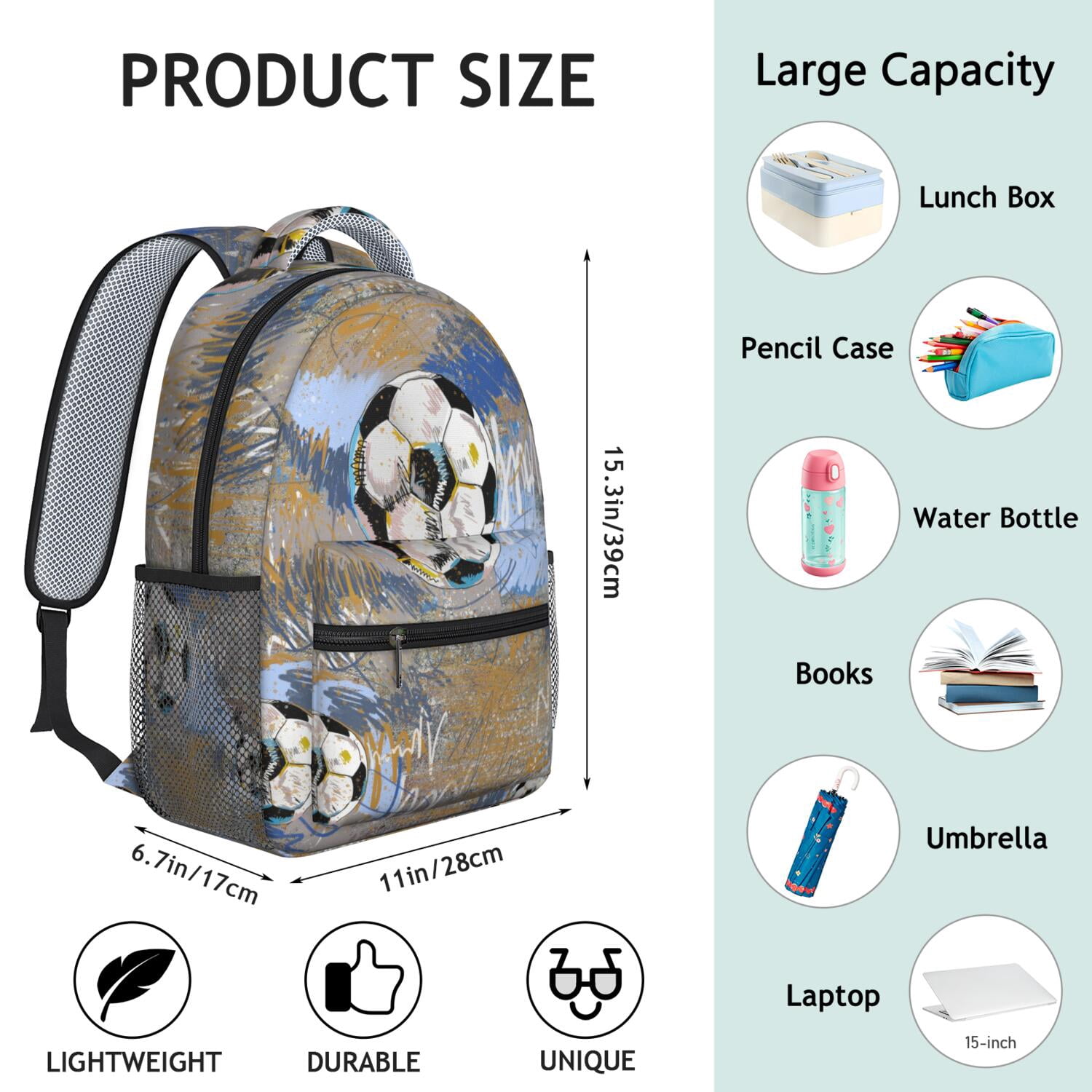 Team Spirit Waterproof Backpack - Ergonomic Student Backpack for Baseball, Football, Soccer Fans - Breathable & Durable Design for Teens