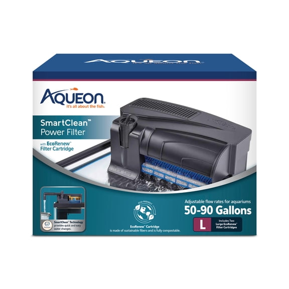 Aqueon SmartClean Power Filter with EcoRenew Filter Cartridge 50-90 Gallon