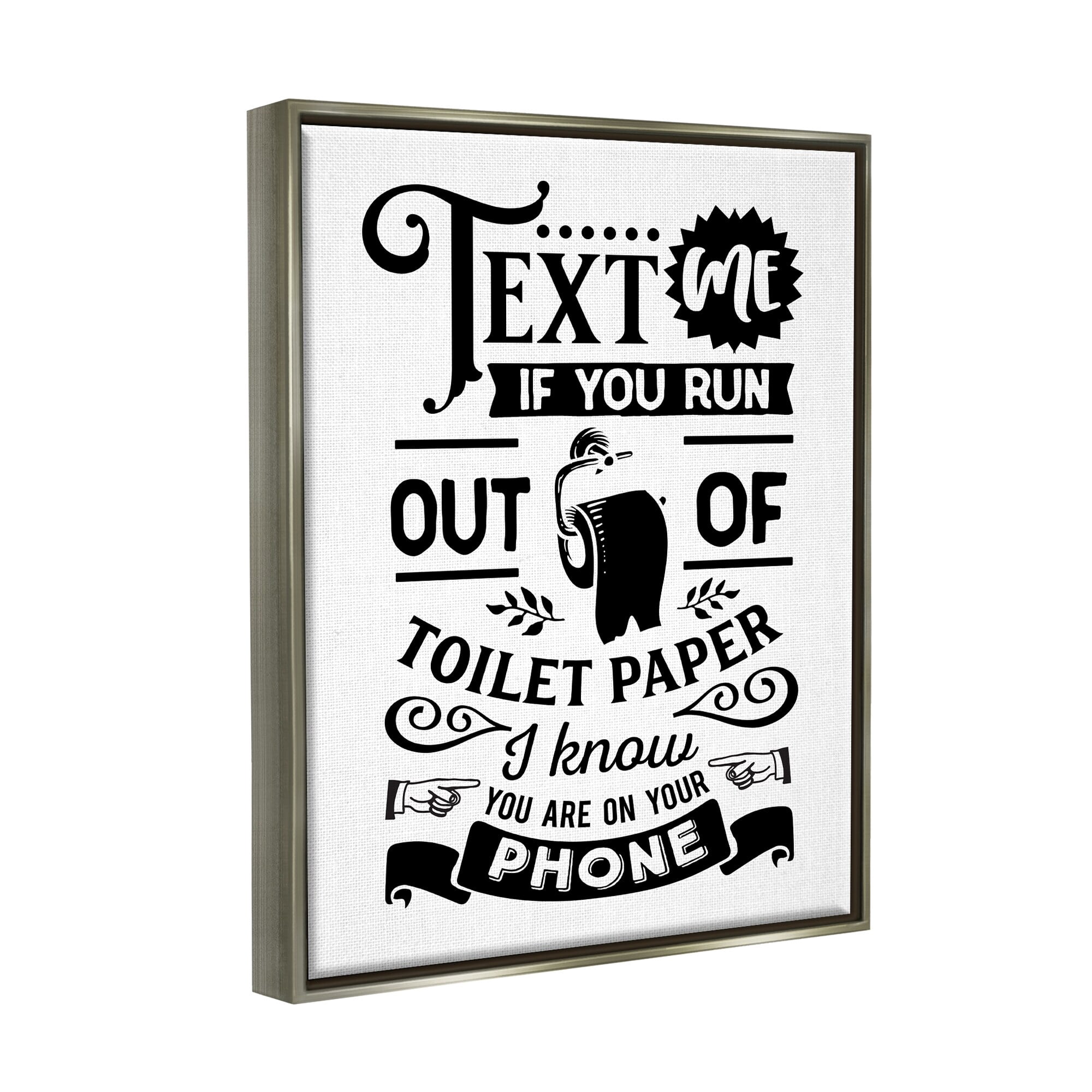 Stupell Industries Text For Toilet Paper Vintage Text Bathroom Sign Graphic Art Luster Gray Floating Framed Canvas Print Wall Art, Design by Lettered and Lined